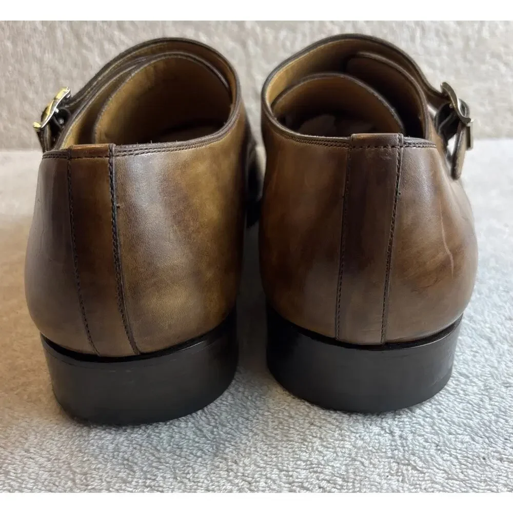 Magnanni Double Monk Strap Brown Leather Dress Shoes Mens Size 9 M